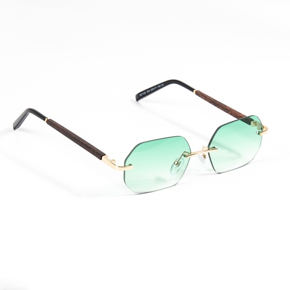 Rimless Gold Frame Turquoise Gradient Tint Sunglasses - Picture 3 of 4